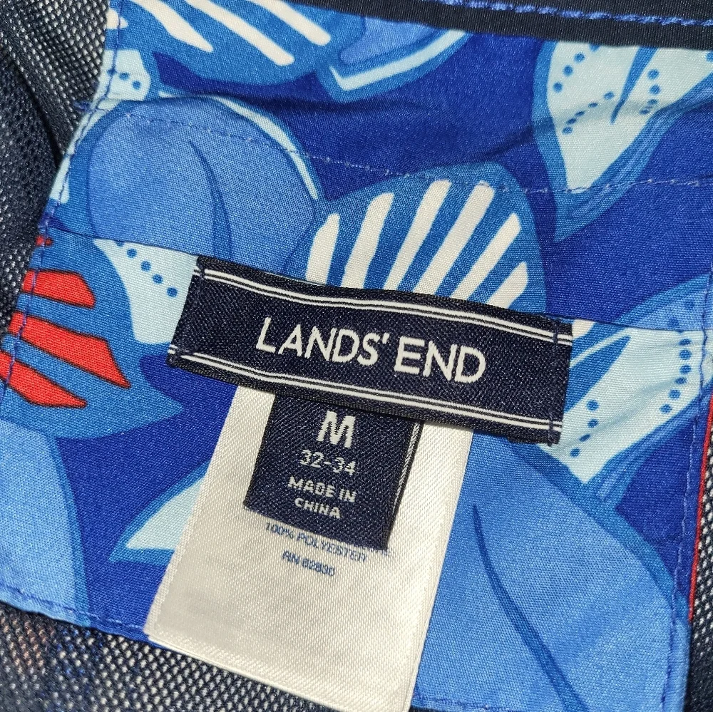 Lands End‎ Swim Shorts Size Medium Floral Tropical Red Blue Patriotic 4th